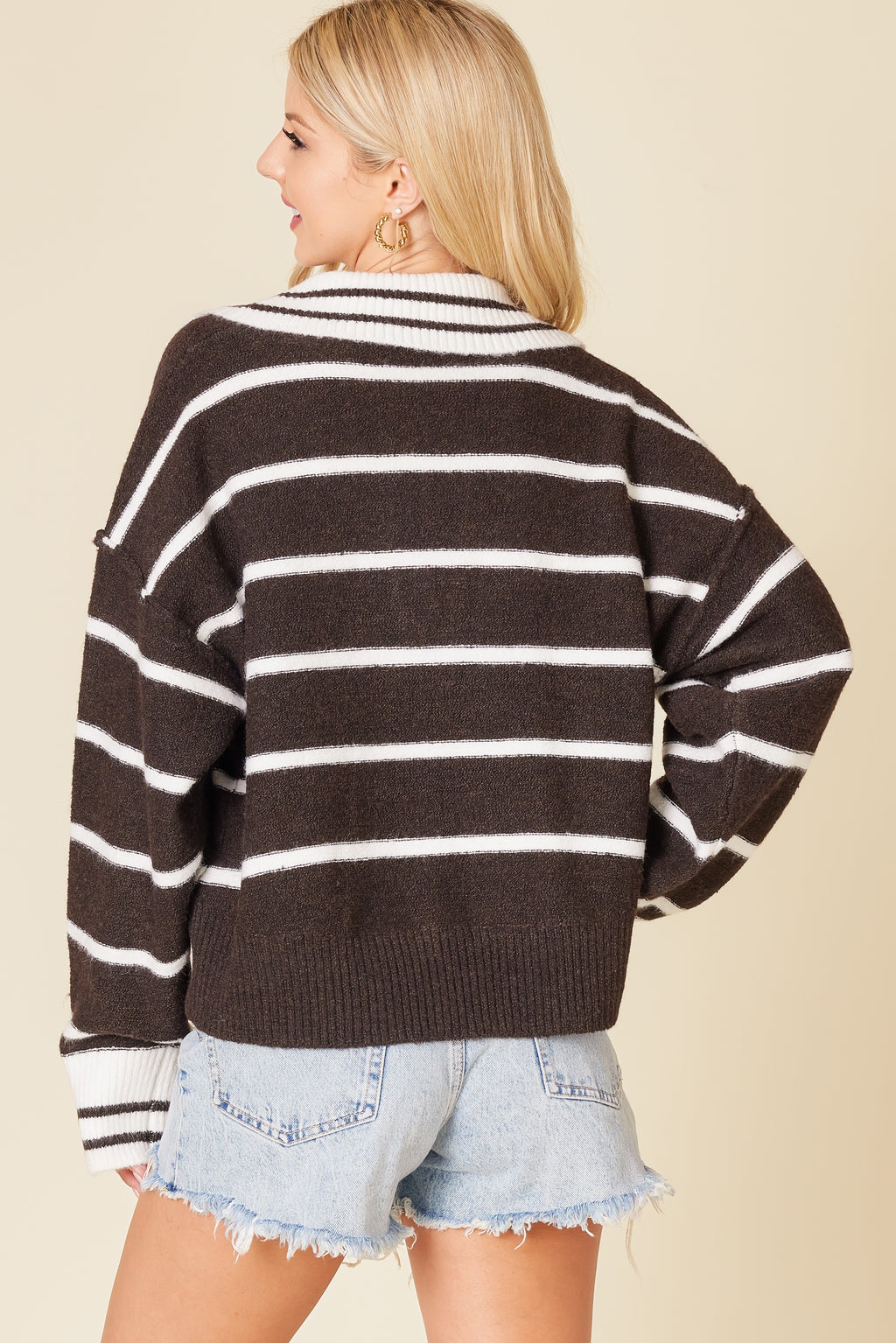 Annabelle Striped Collared Pullover Top- Ships Monday!