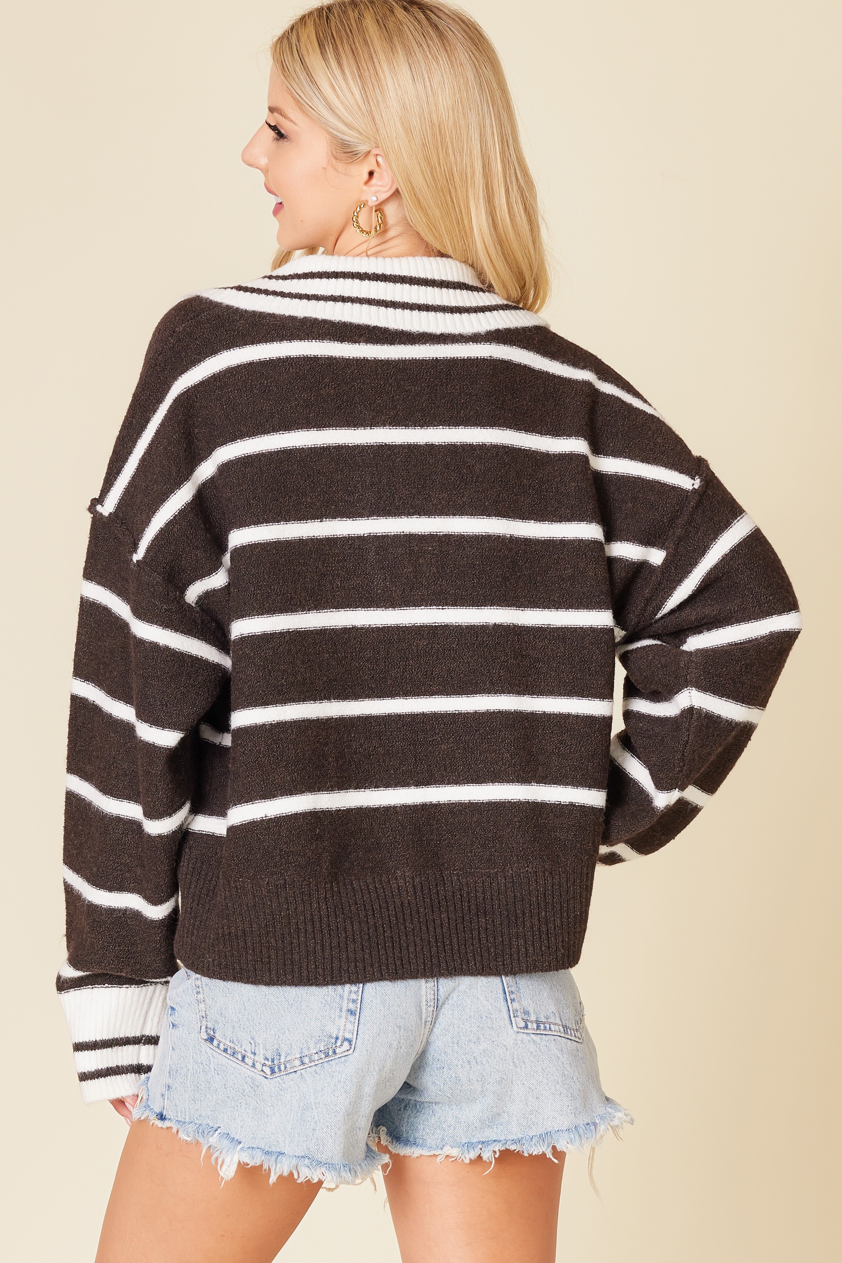 Annabelle Striped Collared Pullover Top- Ships Monday!