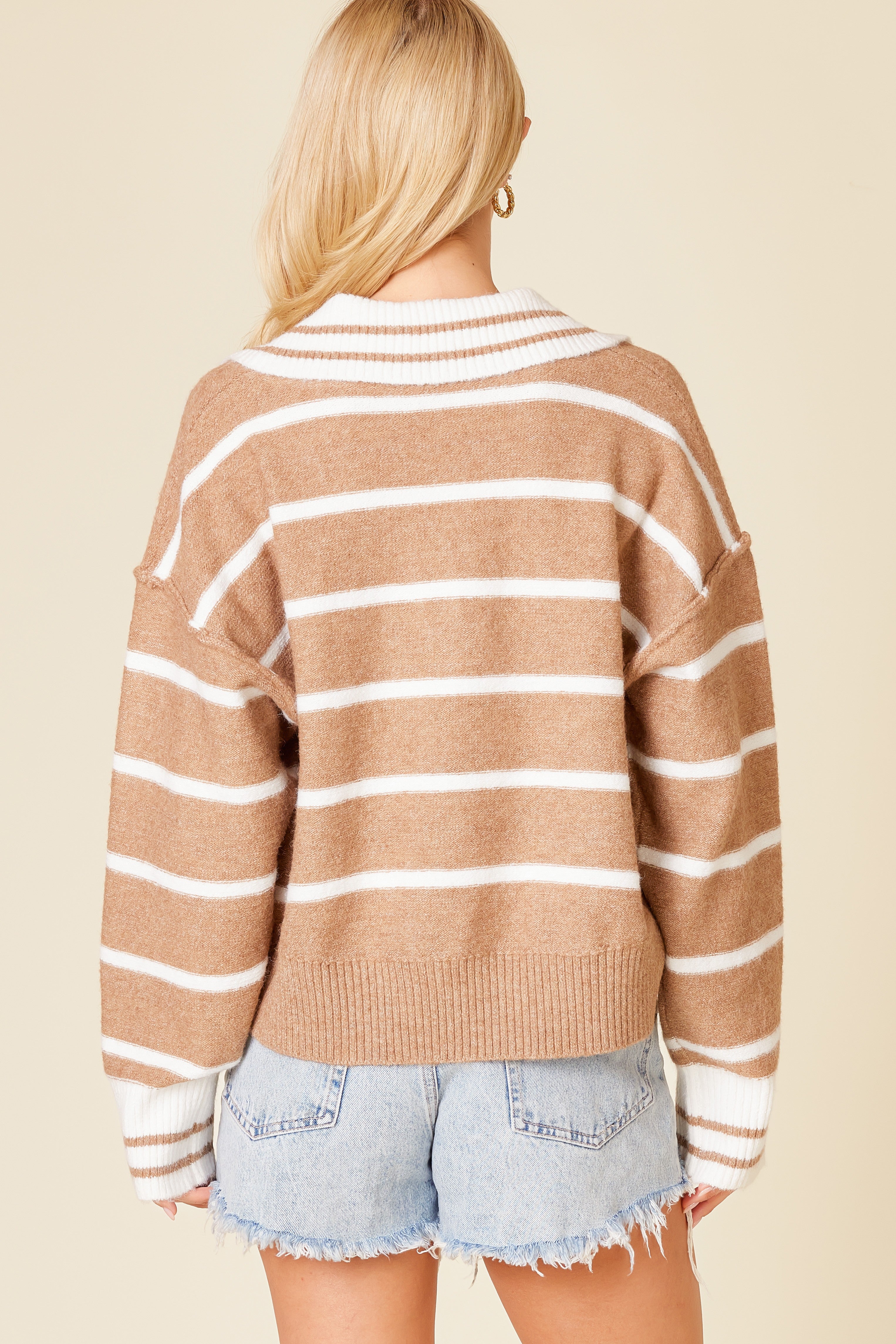 Annabelle Striped Collared Pullover Top- Ships Monday!