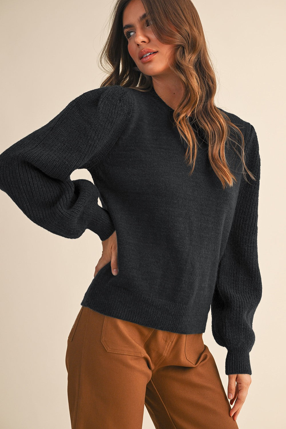 Ribbed Puff Sleeve Sweater - Ships 12/4